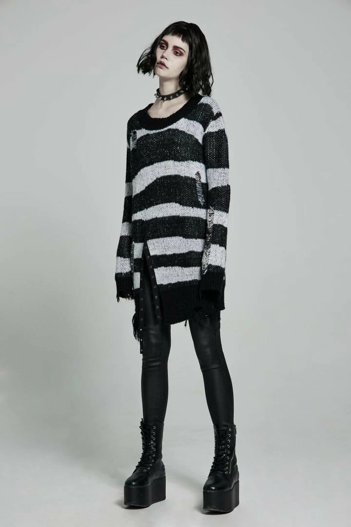 Punk Rave Kaz Distressed Jumper - White 7 Punk Rave Kaz Distressed Jumper - White