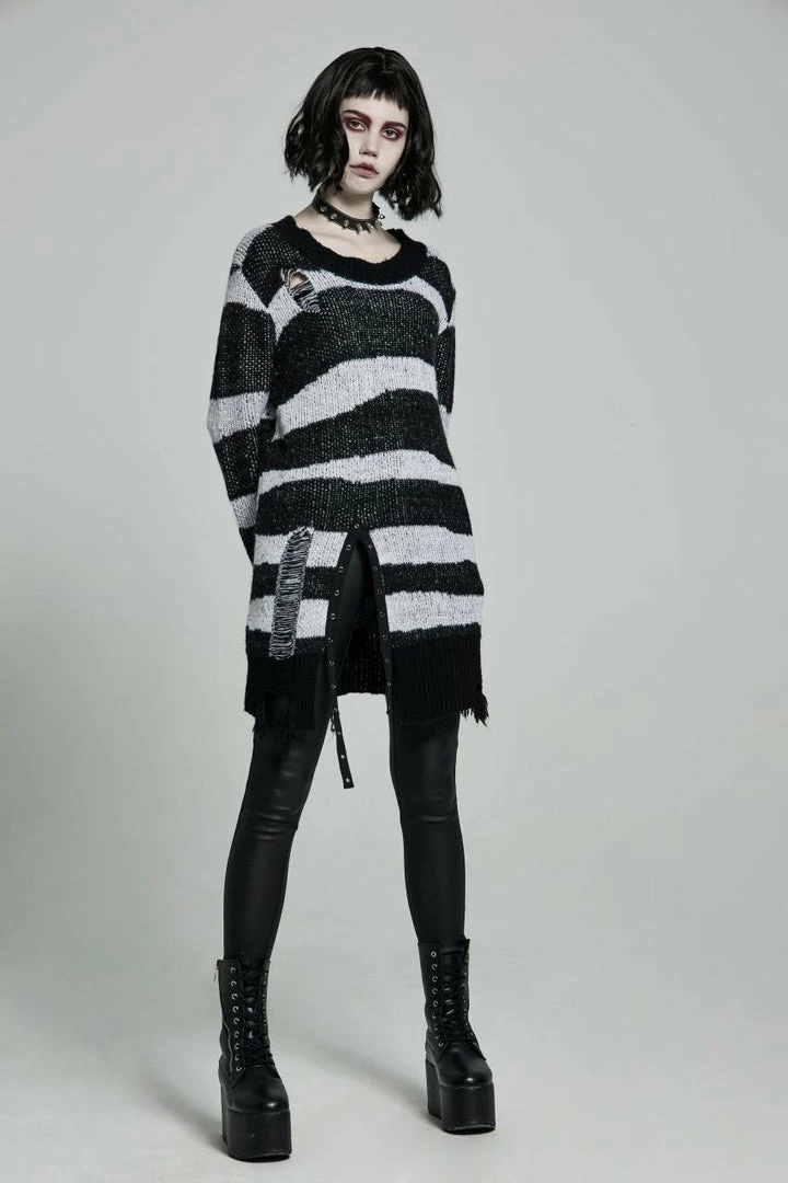 Punk Rave Kaz Distressed Jumper - White 8 Punk Rave Kaz Distressed Jumper - White