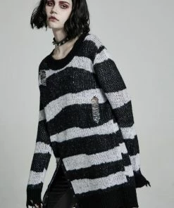 Punk Rave Kaz Distressed Jumper - White 18 Punk Rave Kaz Distressed Jumper - White