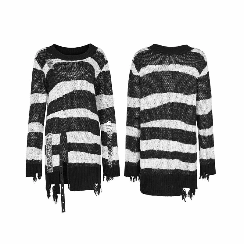 Punk Rave Kaz Distressed Jumper - White 9 Punk Rave Kaz Distressed Jumper - White