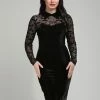 Collectif Rooey Bat Mesh Velvet Pencil Dress