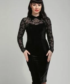 Collectif Rooey Bat Mesh Velvet Pencil Dress