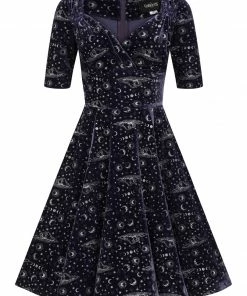 Ladies Collectif Trixie Celestial Velvet Swing Dress - Purple