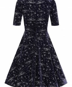 Ladies Collectif Trixie Celestial Velvet Swing Dress - Purple